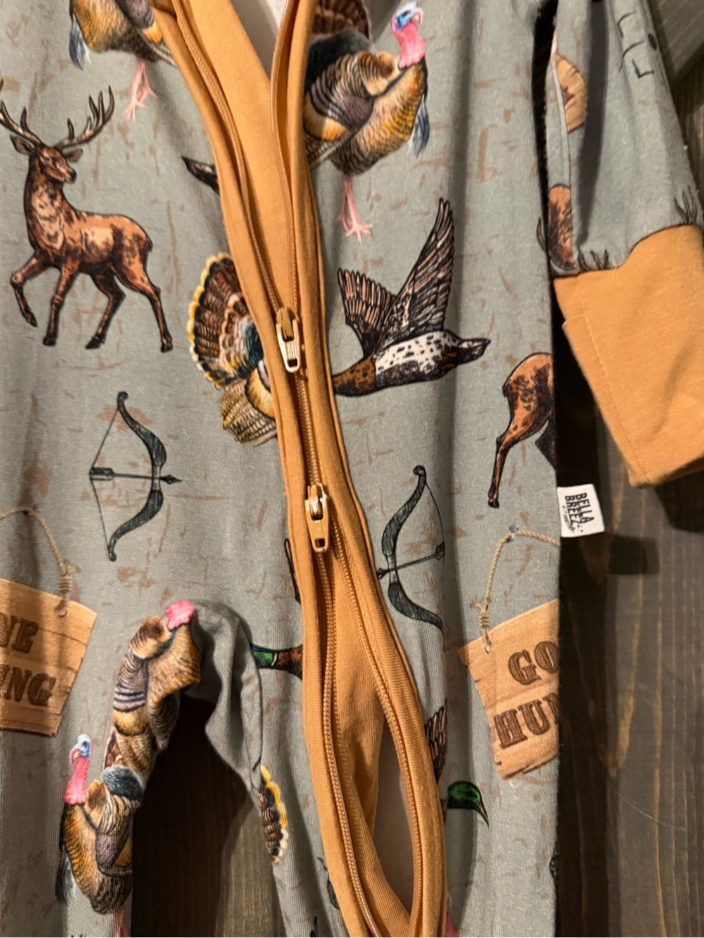 Gone Hunting Duck Deer Turkey baby boy zipper romper - Picture 4 of 7